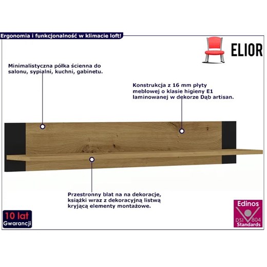 Półka ścienna dąb artisan - Birma 8X Elior One Size Edinos.pl