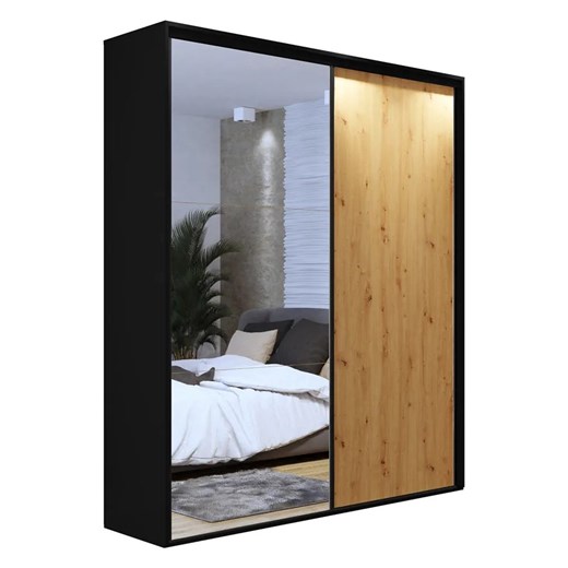 Szafa przesuwna z lustrem czarny + dąb artisan - Savona 3X Elior One Size Edinos.pl