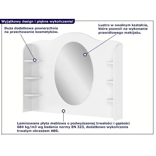 Biała toaletka na biurko z owalnym lustrem - SO-06 Edinos One Size Edinos.pl