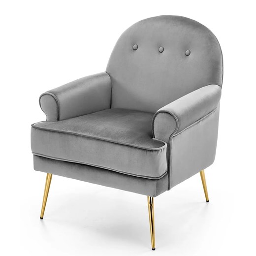 Szary welurowy fotel wypoczynkowy w stylu glamour - Morti ze sklepu Edinos.pl w kategorii Fotele - zdjęcie 172216198