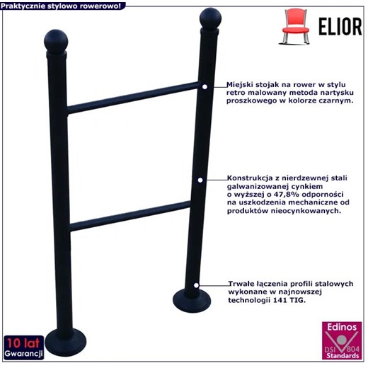 Stalowy czarny stojak na rower - Risan 4X Elior One Size Edinos.pl