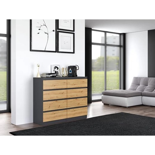 Wysoka komoda z szufladami antracyt + dąb artisan - Syntia 2X 140 cm Elior One Size Edinos.pl