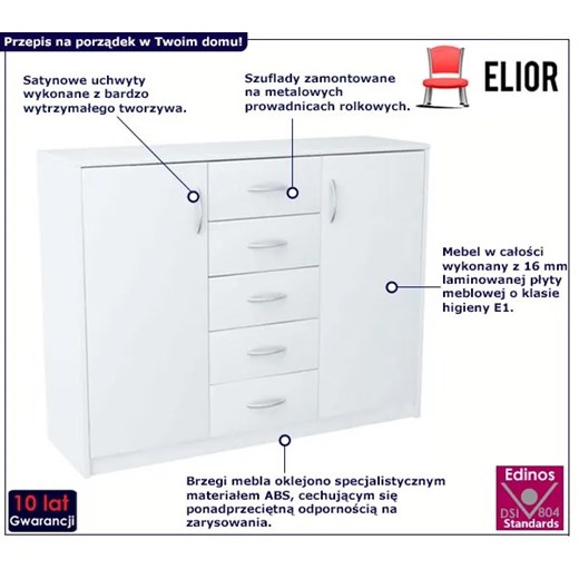 Biała komoda z półkami i szufladami - Zako 3X Elior One Size Edinos.pl