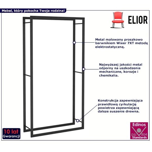 Czarny stojak na drewno do kominka - Erwi 5X 80x28x154 Elior One Size wyprzedaż Edinos.pl