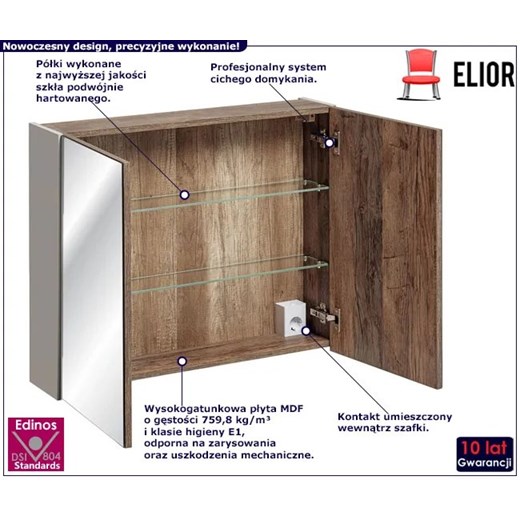 Wisząca szafka łazienkowa z lustrem szary krzemowy - Larosa 5X 80cm Elior One Size Edinos.pl