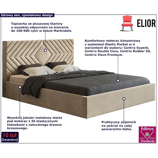 Tapicerowane łóżko 140x200 Clemont 4X - 36 kolorów Elior One Size Edinos.pl