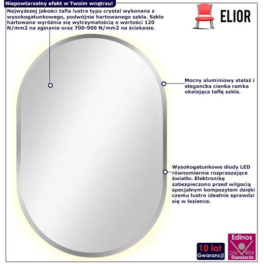 Srebrne podświetlane lustro 95x40 cm - Fonsi 3X Elior One Size promocja Edinos.pl