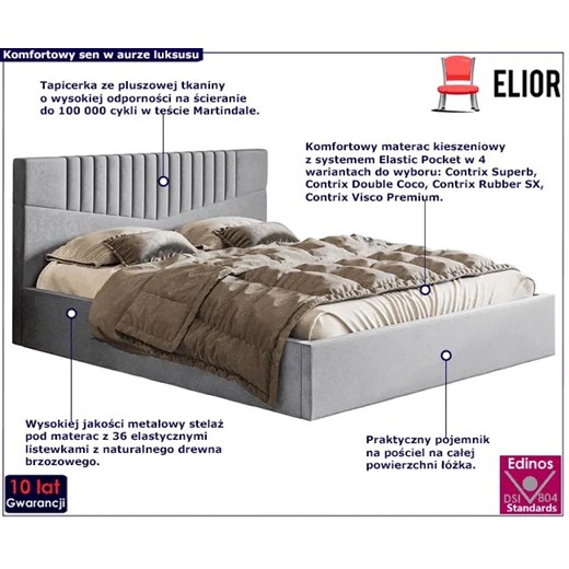 Tapicerowane łóżko 180x200 Landes 4X - 36 kolorów Elior One Size Edinos.pl