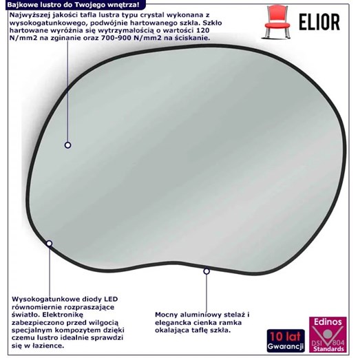 Nowoczesne lustro z ledami 50x36 cm Volvero 4X - 4 kolory Elior One Size Edinos.pl