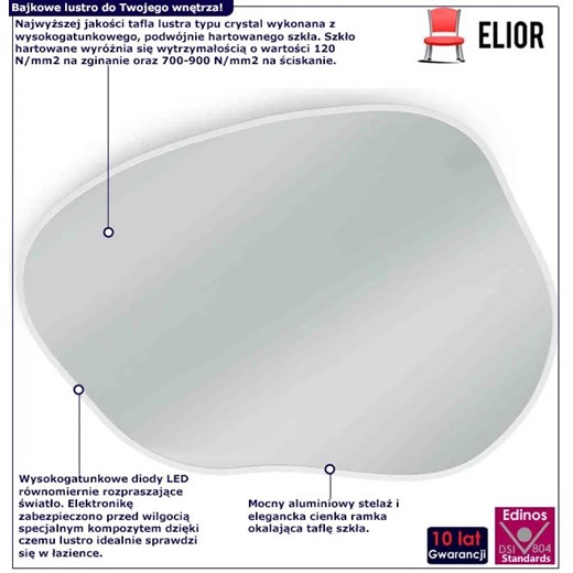 Nowoczesne lustro z oświetleniem 70x50 cm Volvero 3X - 4 kolory Elior One Size Edinos.pl
