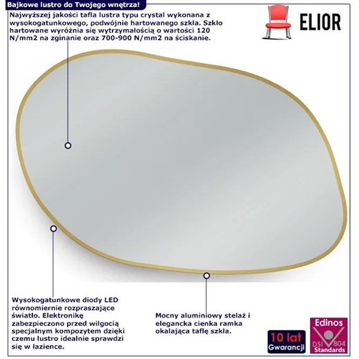 Designerskie lustro LED 80x57 cm Volvero 6X - 4 kolory Elior One Size Edinos.pl