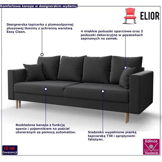 Szara sofa rozkładana - Diamante Elior One Size wyprzedaż Edinos.pl