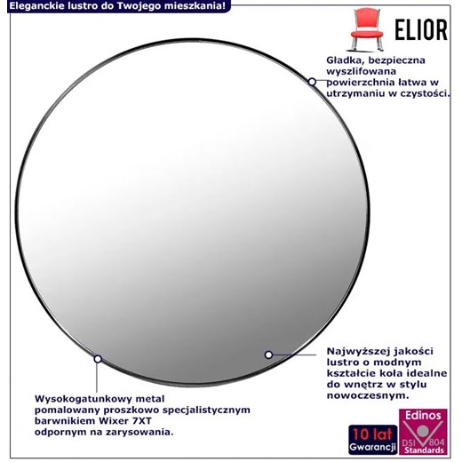 Czarne metalowe lustro okrągłe  loft 80 cm - Pireo Elior One Size Edinos.pl