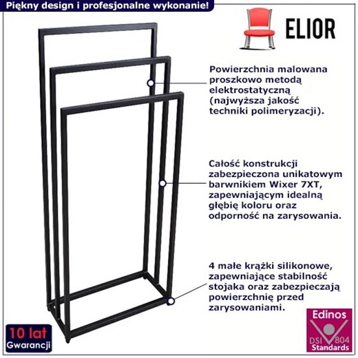 Czarny stojący wieszak na ręczniki 45 cm - Kardik 3X Elior One Size Edinos.pl