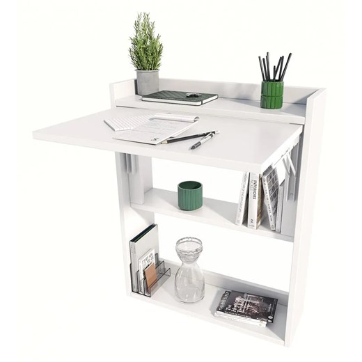 Białe małe składane biurko do pokoju z półkami - Vatos Elior One Size wyprzedaż Edinos.pl