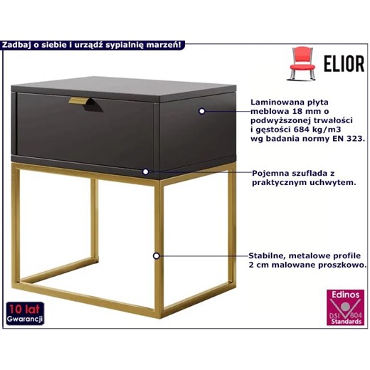 Czarno-złota szafka nocna w stylu glamour - Arca Elior One Size Edinos.pl