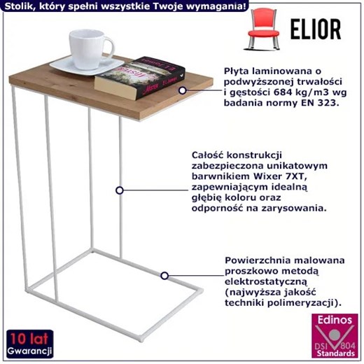 Skandynawski druciany stolik pomocniczy dąb artisan + biały - Texti 3X Elior One Size Edinos.pl