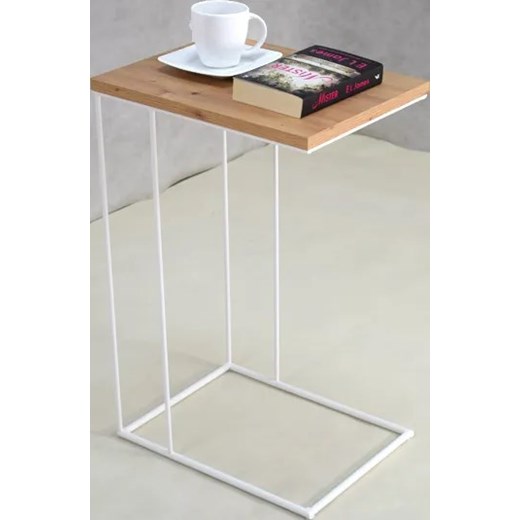 Skandynawski druciany stolik pomocniczy dąb artisan + biały - Texti 3X Elior One Size Edinos.pl