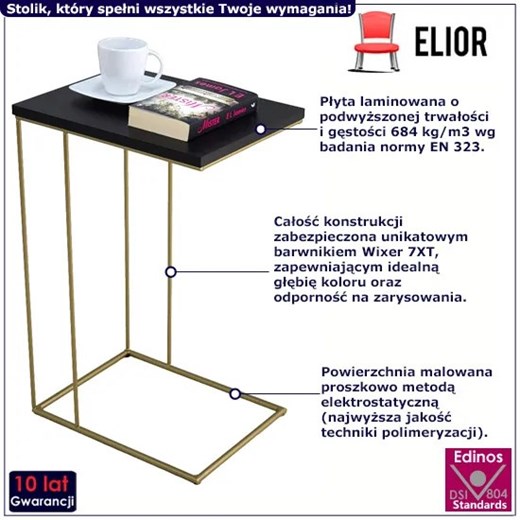 Czarny druciany stolik pomocniczy ze złotym stelażem - Texti 4X Elior One Size Edinos.pl