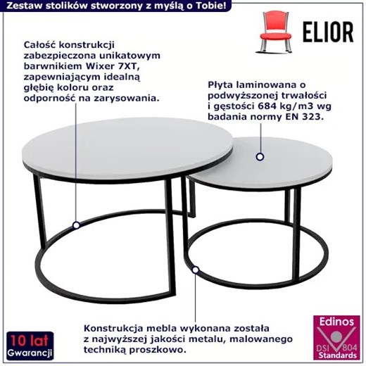 Industrialne stoliki kawowe biały + czarny - Mirden 3X Elior One Size promocyjna cena Edinos.pl