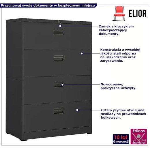 Antracytowa szafka na dokumenty z kluczem - Plaza 3X Elior One Size Edinos.pl