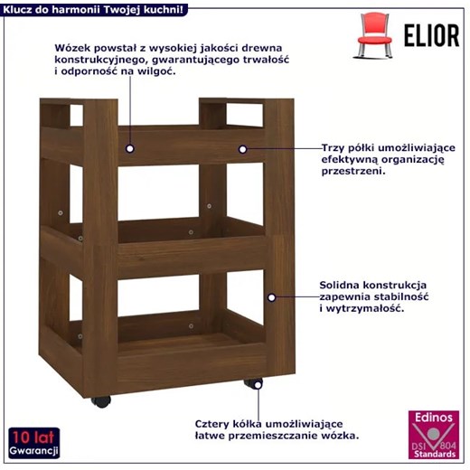 Mobilny wózek kuchenny z półkami brązowy dąb - Afex Elior One Size Edinos.pl