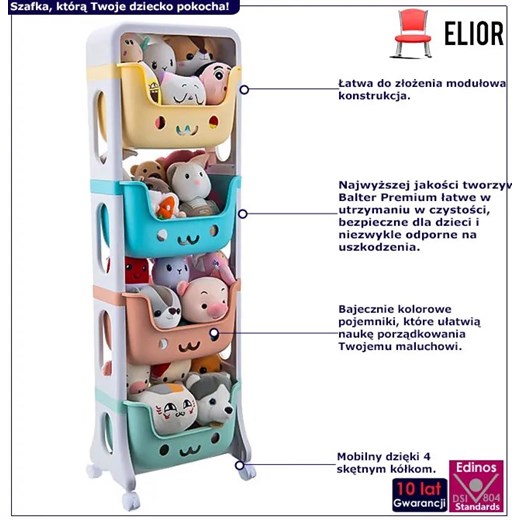 Kolorowa szafka na zabawki na kółkach - Pinki 4X Elior One Size promocja Edinos.pl