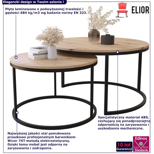 Zestaw okrągłych stolików 2w1 dąb artisan - Onrero 3X Elior One Size Edinos.pl