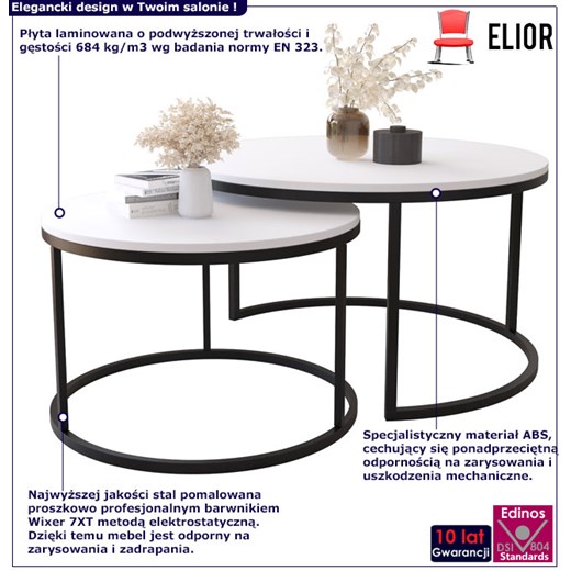 Biały komplet 2 okrągłych stolików do narożnika - Onrero 3X Elior One Size Edinos.pl