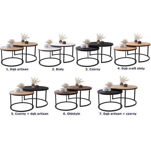 Zestaw 2 okrągłych stolików w stylu loft dąb craft złoty - Onrero 3X Elior One Size Edinos.pl