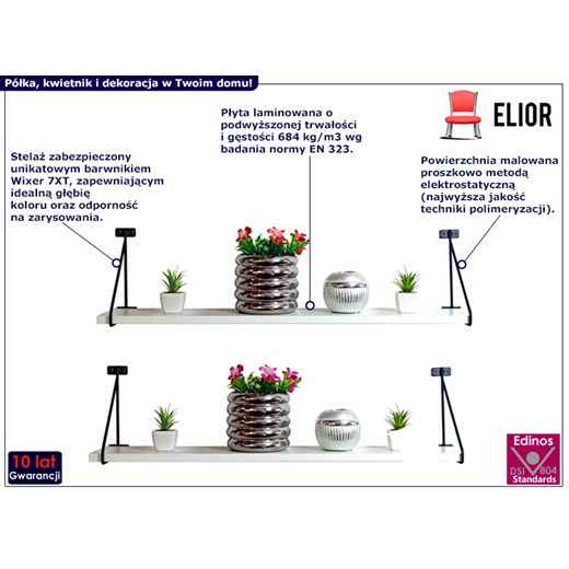 Zestaw dwóch białych półek - Indik 4X Elior One Size Edinos.pl promocja