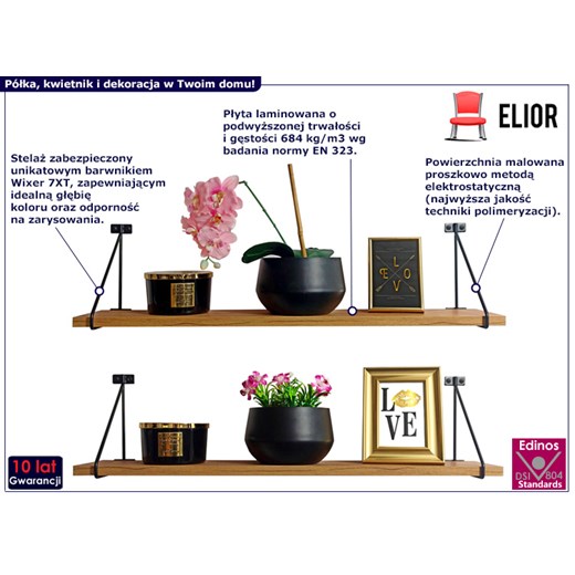 Industrialne półki ścienne dąb craft - Indik 4X Elior One Size Edinos.pl