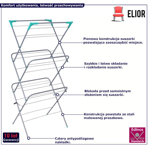 Pionowa suszarka na pranie składana - Eksa Elior One Size Edinos.pl