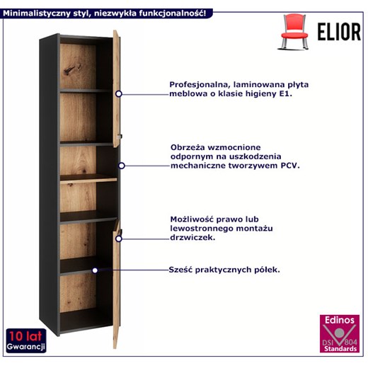 Wysoka szafka łazienkowa z półkami Tosca 3X - antracyt + dąb artisan Elior One Size Edinos.pl okazja