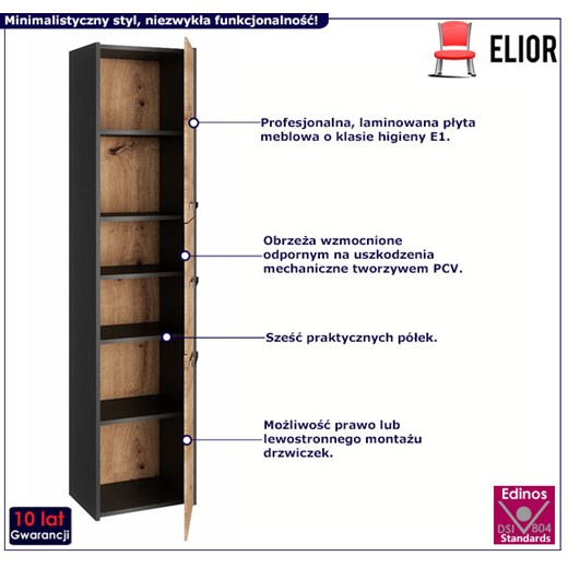 Wysoki regał łazienkowy z półkami Helta 3X - antracyt + dąb artisan Elior One Size Edinos.pl