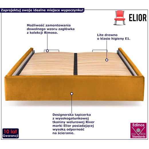 Musztardowy korpus łóżka tapicerowanego welurem - Rimoso Elior One Size Edinos.pl