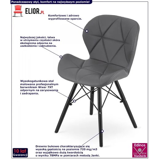 Szare pikowane krzesło do nowoczesnej kuchni - Zeno 5X Elior One Size Edinos.pl