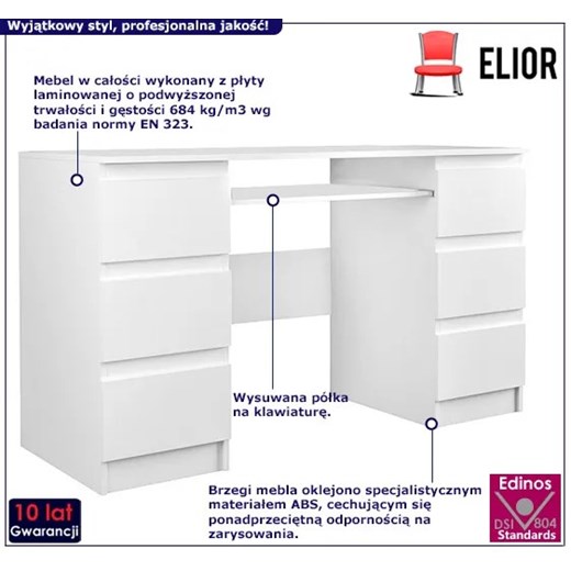 Białe duże biurko do gabinetu z szufladami - Liner 2X Elior One Size Edinos.pl