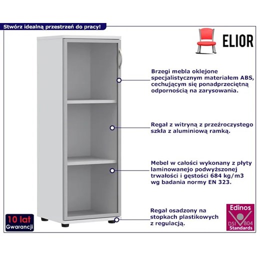 Biały niski regał biurowy z witryną - Viola ze sklepu Edinos.pl w kategorii Regały i witryny - zdjęcie 172220808