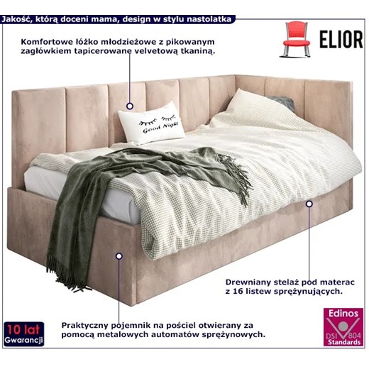 Tapicerowane łóżko młodzieżowe 120x200 - beżowy - Barnet 5X Elior One Size Edinos.pl