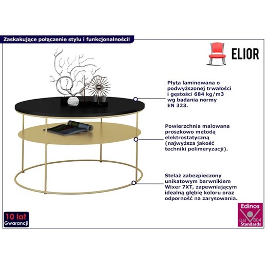 Okrągły stolik kawowy w stylu glamour czarny - Karolis 3X Elior One Size Edinos.pl