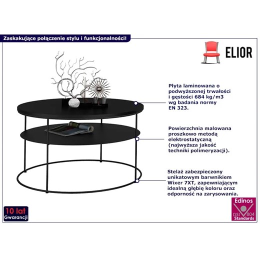 Czarny loftowy stolik kawowy - Karolis 4X Elior One Size Edinos.pl