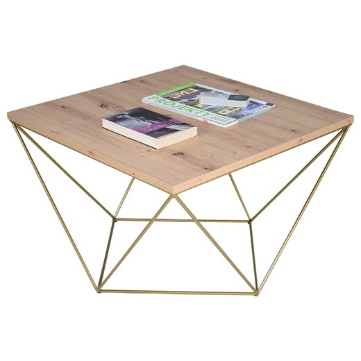 Minimalistyczny stolik kawowy dąb artisan + złoty P8-D52 ze sklepu Edinos.pl w kategorii Stoliki kawowe - zdjęcie 172221949
