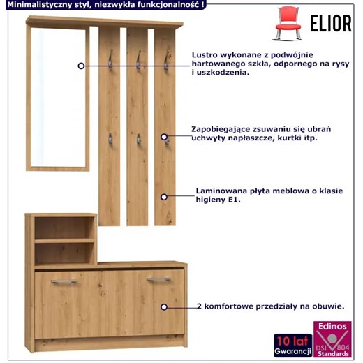 Komplet mebli do przedpokoju z lustrem Salma - dąb artisan Elior One Size Edinos.pl