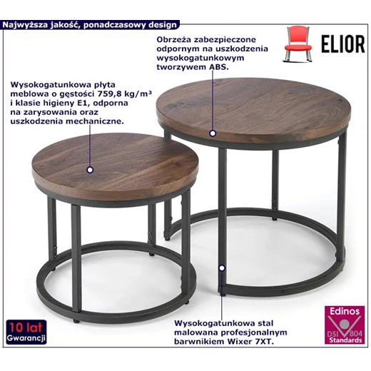 Zestaw okrągłych stolików kawowych w kolorze orzecha - Pasifo Elior One Size Edinos.pl