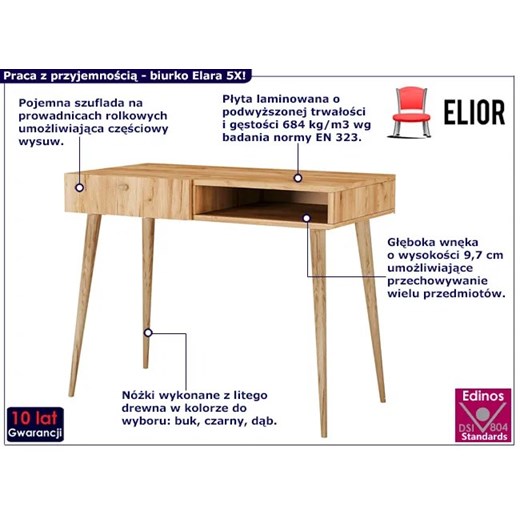 Minimalistyczne skandynawskie biurko 100 cm dąb craft - Elara 5X Elior One Size okazja Edinos.pl