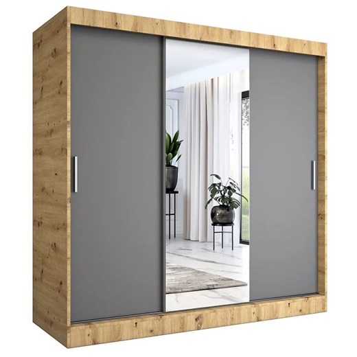 Szafa przesuwna dąb artisan + antracyt 200 cm - Massi 6X ze sklepu Edinos.pl w kategorii Szafy - zdjęcie 172224135