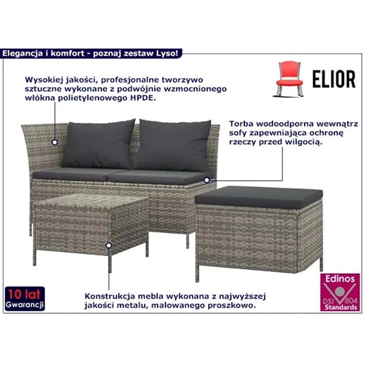 Meble z szarego technorattanu do ogrodu - Lysa Elior One Size Edinos.pl