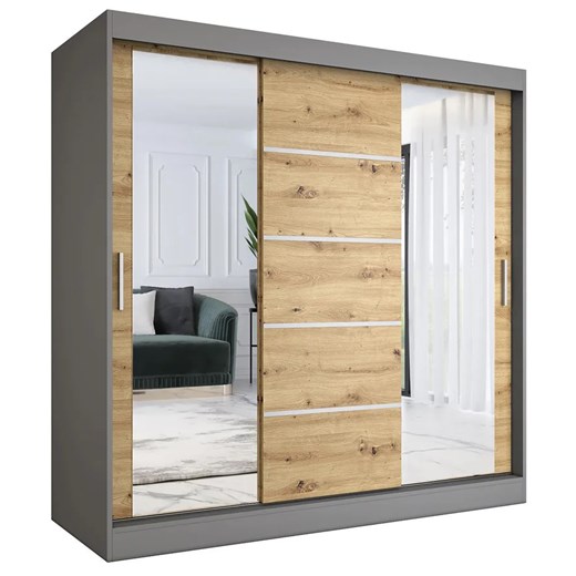Szafa przesuwna 200 cm antracyt + dąb artisan D8-B76 ze sklepu Edinos.pl w kategorii Szafy - zdjęcie 172224448