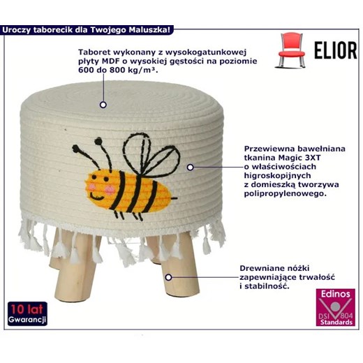 Dziecięca okrągła pufa pszczółka - Enio Elior One Size Edinos.pl